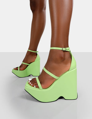 Duke Green Lime Strappy Square Toe Platform Wedge High Heels
