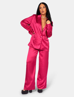 Satin Wide Leg Tailored Trousers Pink