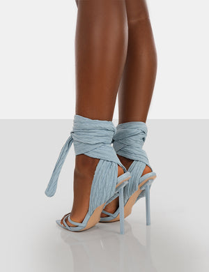 Brunchin Blue Linen Tie Up Stiletto Heels