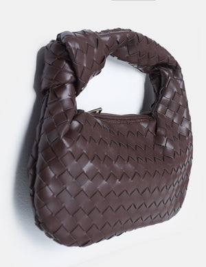 The Blame Chocolate Woven Pu Knot Detail Mini Pu Bag