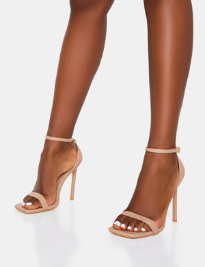 Chaos Nude Pu Square Toe Strappy Barely There Stiletto Heel