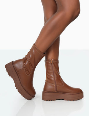 Auden Mocha PU Chunky Sole Ankle Boots