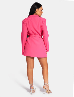 Wrap Belt Blazer Dress Pink