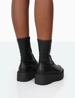 Auden Black PU Chunky Sole Ankle Boots