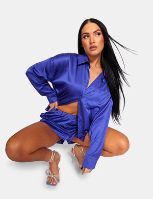 Oversized Satin Shirt Purple