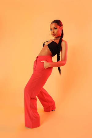 High Waisted Straight Leg Trousers Coral