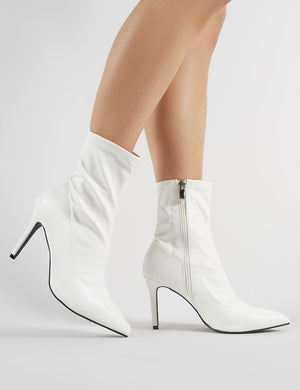 Radar Pointy Stiletto Heeled Ankle Boots in White