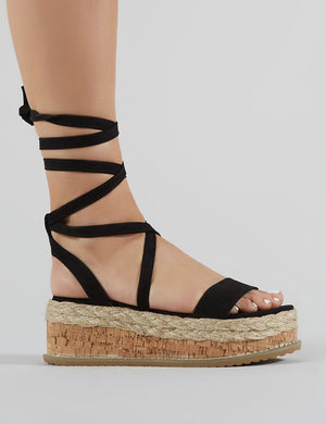 Fresca Lace up Gladiator Sandal in Black Faux Suede