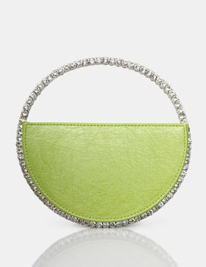 The Alessia Metallic Green Pu Circle Diamante Mini Grab Bag