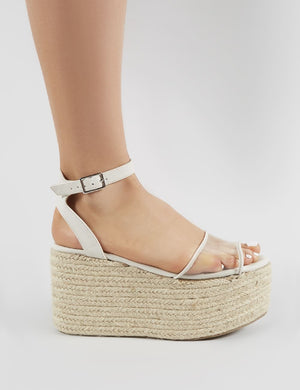 Tarini Clear Perspex Espadrille Flatform Sandals in White