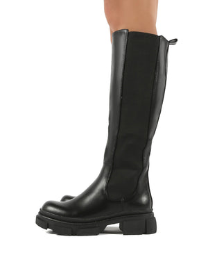 Action Black PU Knee High Chunky Sole Boots