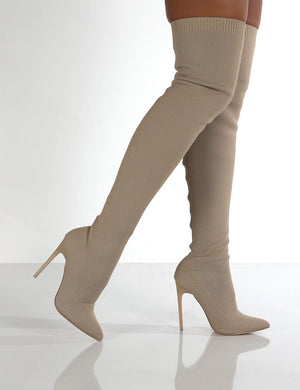 Ariame Camel Over The Knee Knitted Boots