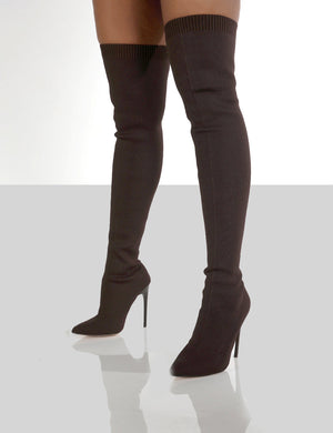 Ariame Chocolate Over The Knee Knitted Boots