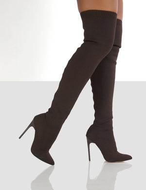 Ariame Chocolate Over The Knee Knitted Boots