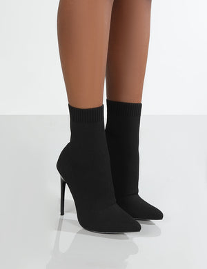 Allie Black Pointed Sock Ankle Boots