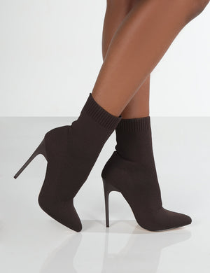 Allie Chocolate Pointed Sock Ankle Boots