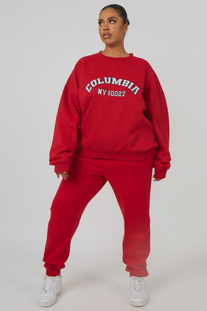 Curve Oversized Embroidered Slogan Sweatshirt Red