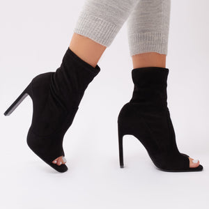 Craze Sock Fit Ankle Boots in Black Faux Suede