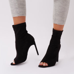 Craze Sock Fit Ankle Boots in Black Faux Suede