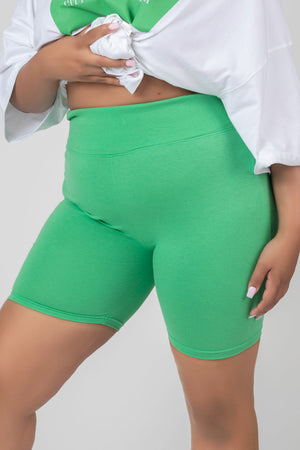 Curve High Waisted Jersey Cycling Shorts Green