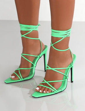 Cherryade Wide Fit Green PU Lace UP Stiletto Heels