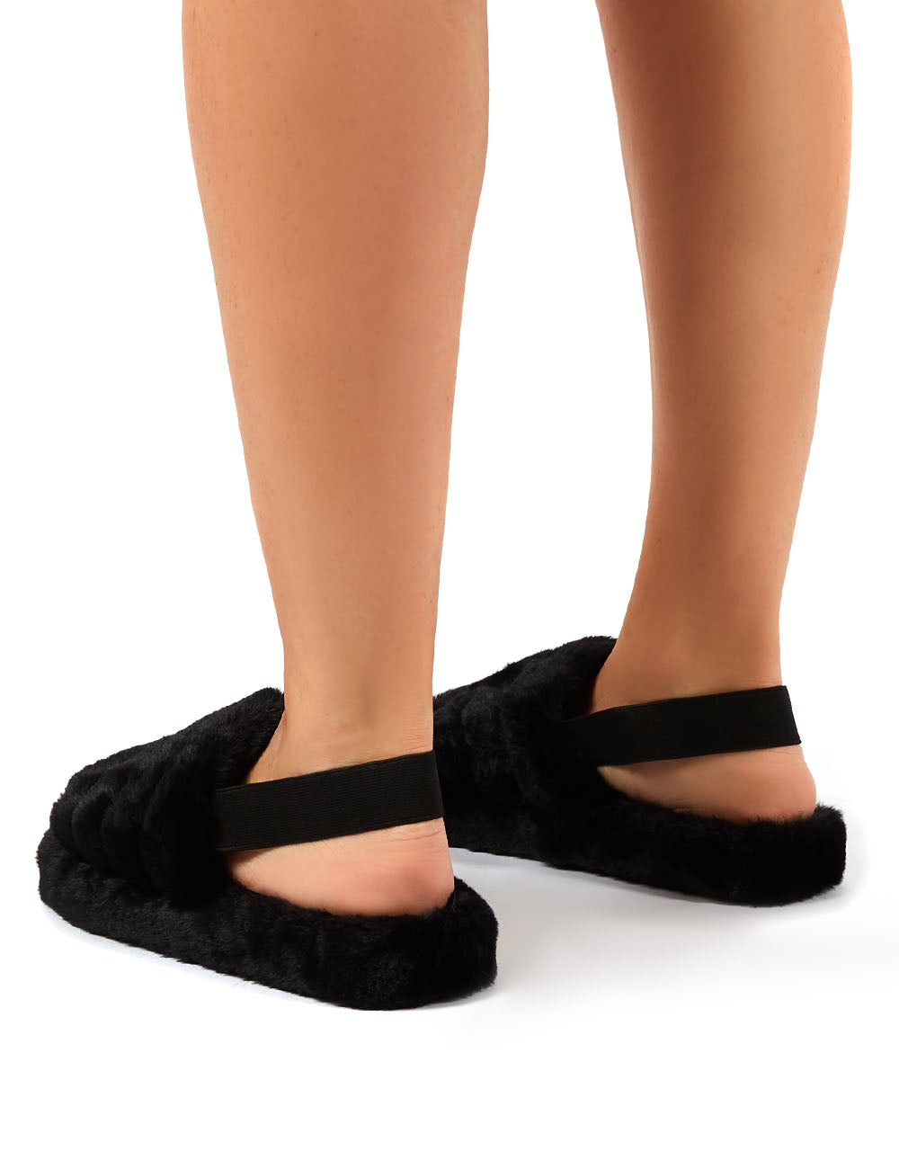 Dreamtime Black Fluffy Strap Back Slippers Public Desire