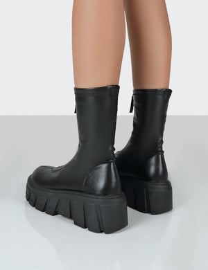 Domino Black PU Chunky Sole Ankle Boots