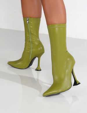 Frankie Green PU Pointed Ankle Boots