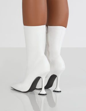 Frankie White PU Pointed Ankle Boots
