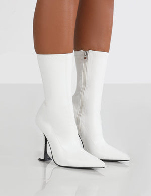 Frankie White PU Pointed Ankle Boots