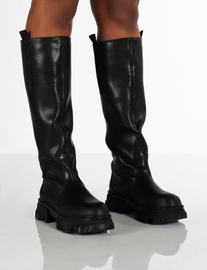 Genius Black Knee High Chunky Sole Boots