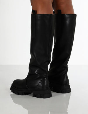 Genius Black Knee High Chunky Sole Boots