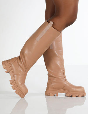 Genius Tan Knee High Chunky Sole Boots