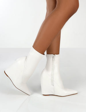 Getaway White PU Wedge Ankle Boots