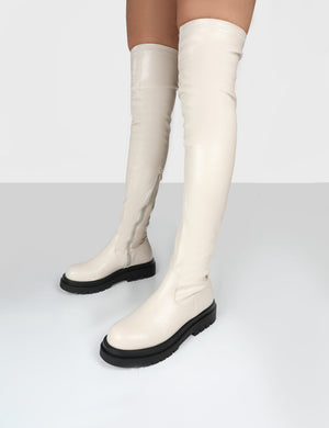 Hayla Putty PU Over The Knee Chunky Sole Boots