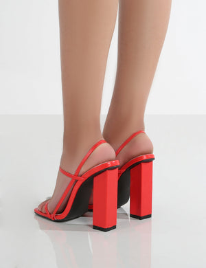 Halley Red PU Strappy Block Heels