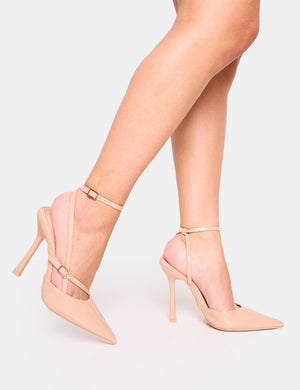 Idol Nude Patent Buckle Strappy Detail Stiletto Pointed to Court High Heels