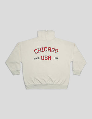 CHIGAGO SLOGAN OVERSIZED HOODIE ECRU