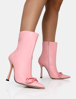 Rhia Pink Pu Bow Pointed Toe Stiletto Ankle Boots
