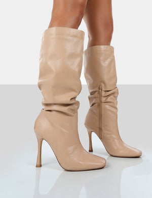 Iris Nude Pointed Toe Stiletto Knee High Boots