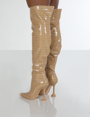 Indica Beige PU Over The Knee Boots
