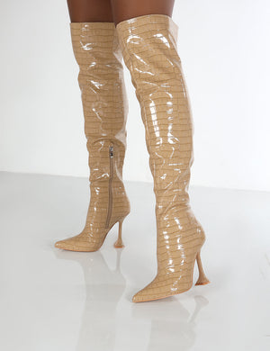 Indica Beige PU Over The Knee Boots
