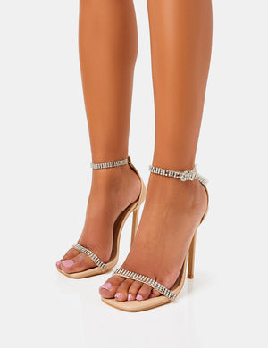 Jemma Nude Pu Diamante Barely There Barely There Stiletto Round Toe Heels