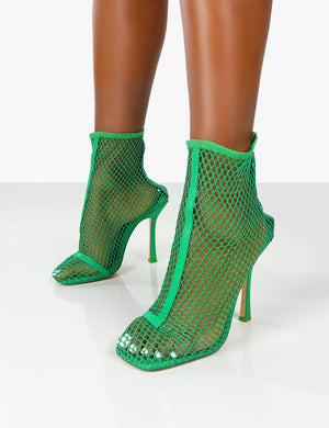 Leo Green Mesh Netted Square Toe Stiletto Heeled Boots
