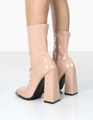 Liberty Pink Pu Sock High Heeled Ankle Boots