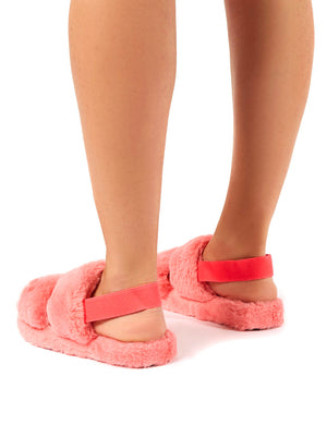 Lullaby Pink Fluffy Strap Back Slippers