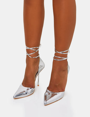 Masterpiece Silver Metallic Mirror Pointed Toe Court Stiletto Heels