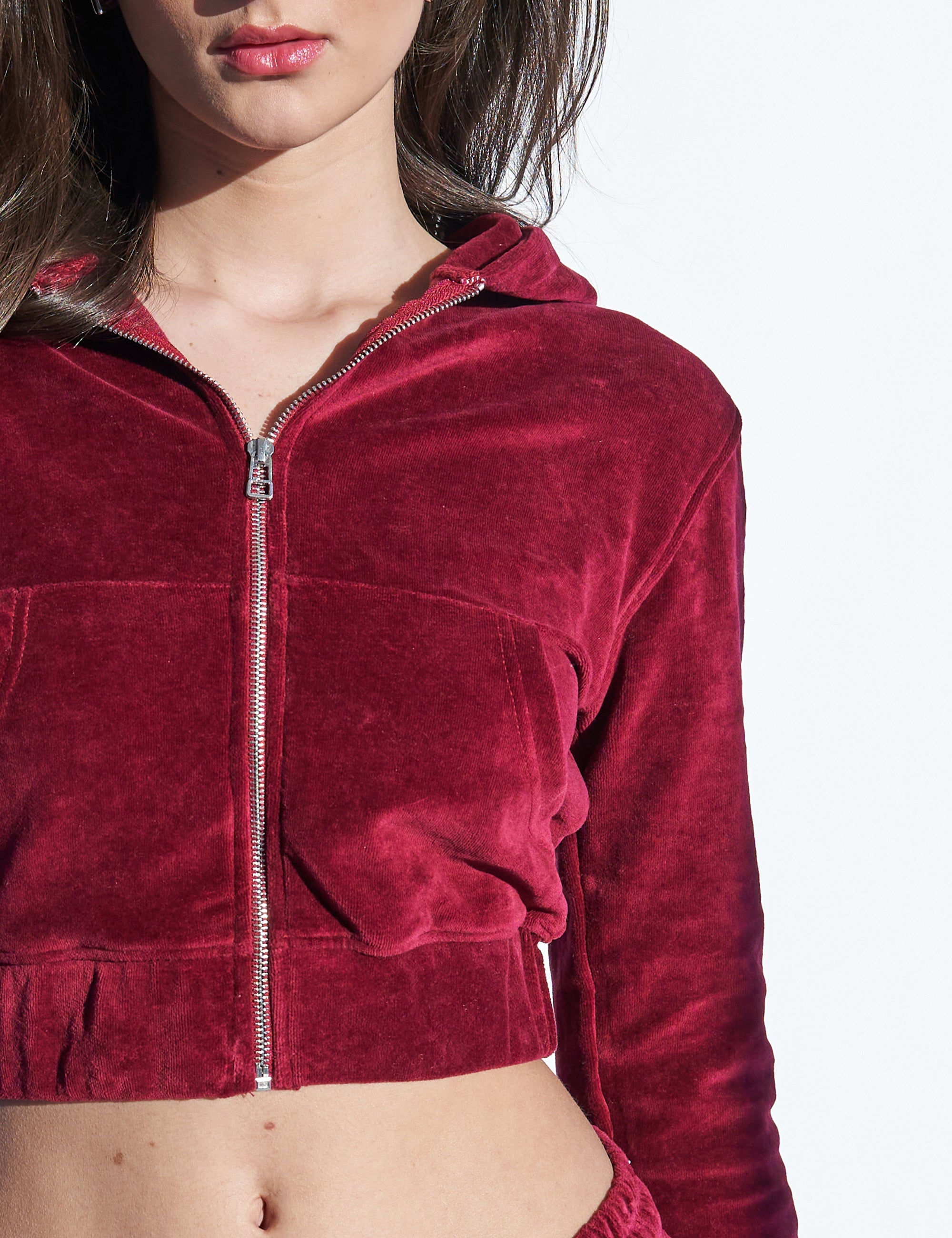 Cropped velour zip up hoodie hotsell