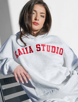 Kaiia Studio Hoodie Light Grey Marl and Red