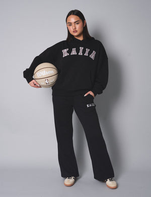 Kaiia Slogan Oversized Hoodie Black with Grey